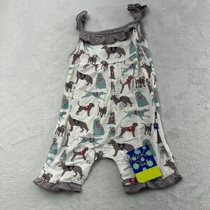 NEW Kickee Pants Bamboo 6-12 mos Natural Canine First Responder Ruffle Romper